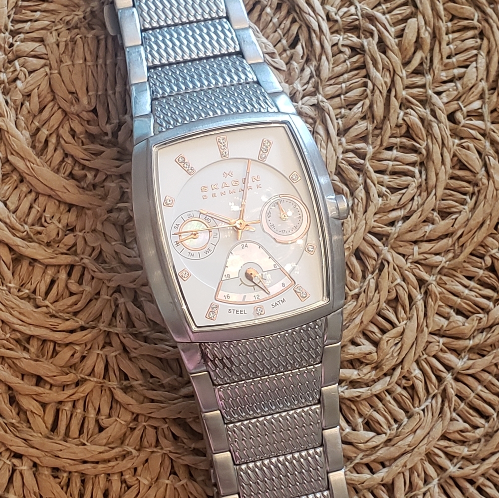 Skagen Stainless Steel Watch w/Rose Gold Accents